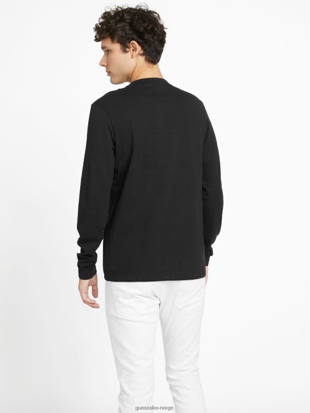 Guess jet black edgar logo langermet t-skjorte kulsvart menn F0LJ808601