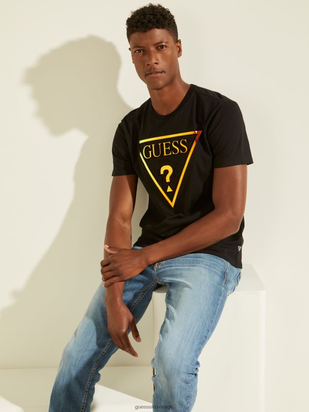 Guess jet black hologram logo t-skjorte kulsvart menn F0LJ8010766