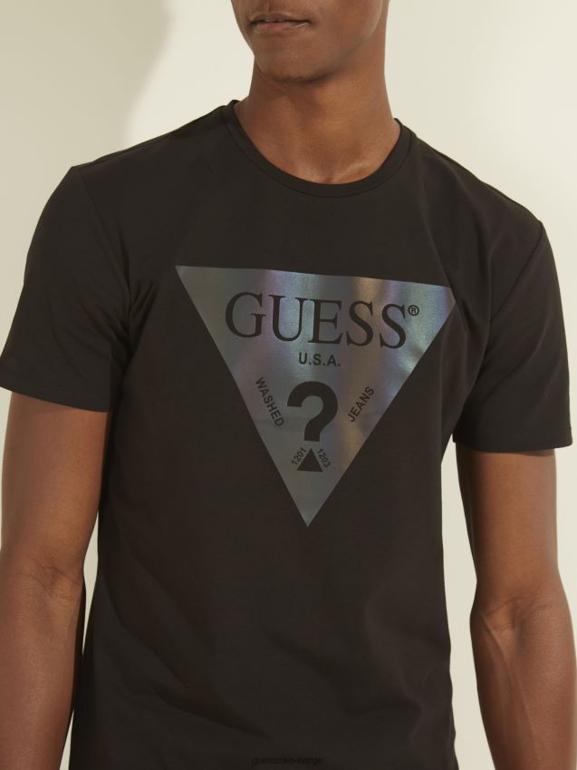 Guess jet black iriserende logografisk t-skjorte kulsvart menn F0LJ8010816