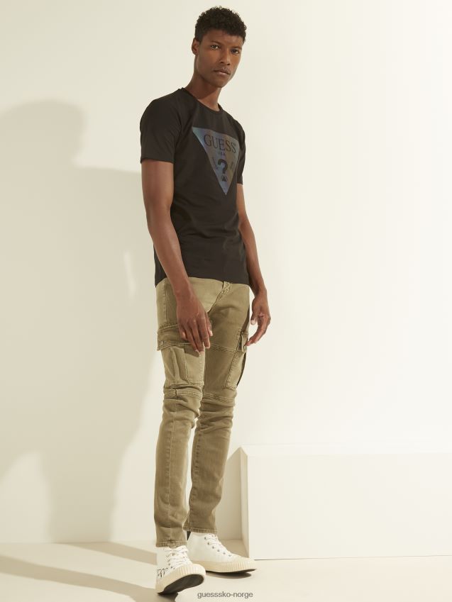 Guess jet black iriserende logografisk t-skjorte kulsvart menn F0LJ8010816