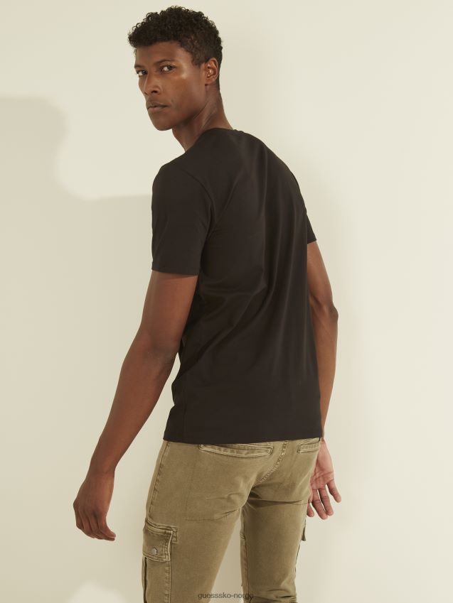 Guess jet black iriserende logografisk t-skjorte kulsvart menn F0LJ8010816