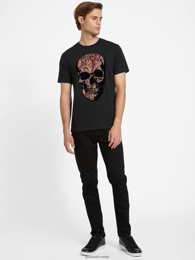 Guess jet black øko jaspis skull t-skjorte kulsvart menn F0LJ808465
