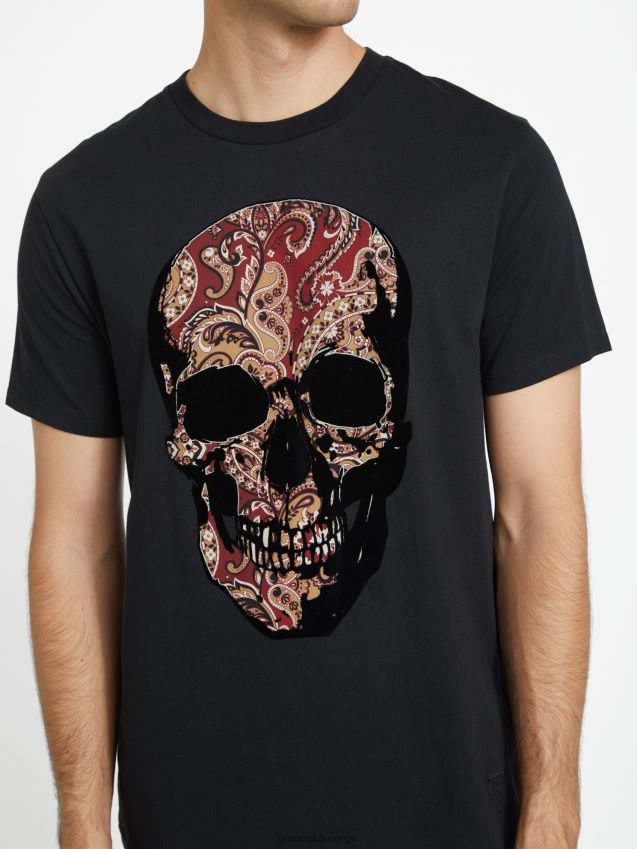 Guess jet black øko jaspis skull t-skjorte kulsvart menn F0LJ808465