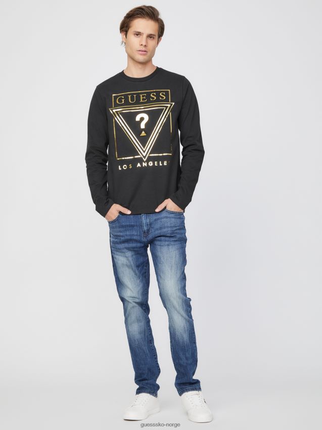 Guess jet black øko-logo langermet t-skjorte kulsvart menn F0LJ808046