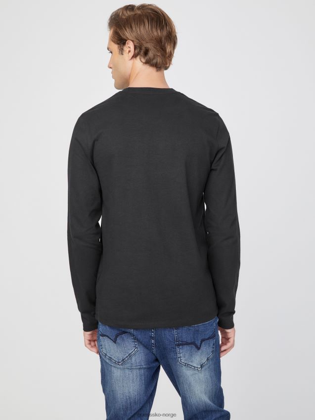 Guess jet black øko-logo langermet t-skjorte kulsvart menn F0LJ808046