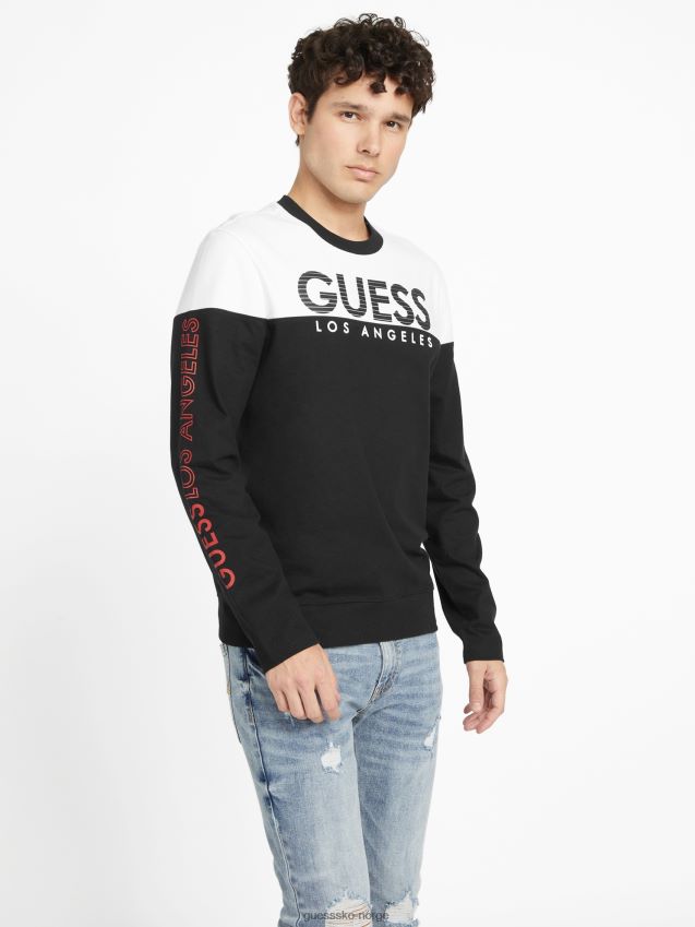 Guess jet black øko zioin fargeblokk langermet t-skjorte kulsvart menn F0LJ808599