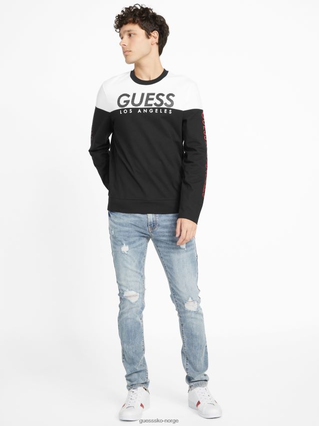 Guess jet black øko zioin fargeblokk langermet t-skjorte kulsvart menn F0LJ808599