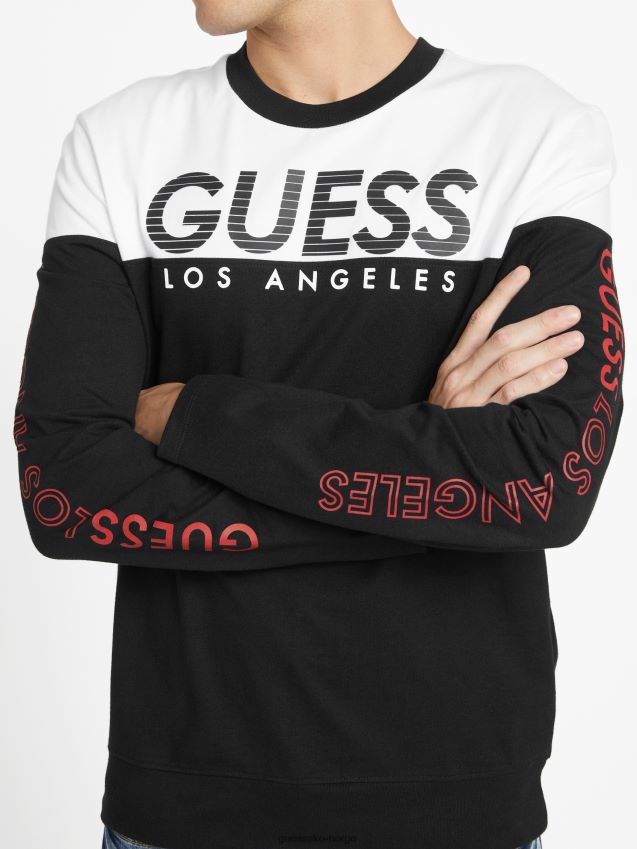Guess jet black øko zioin fargeblokk langermet t-skjorte kulsvart menn F0LJ808599
