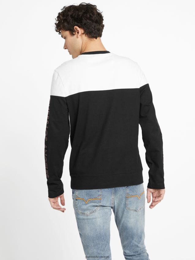 Guess jet black øko zioin fargeblokk langermet t-skjorte kulsvart menn F0LJ808599