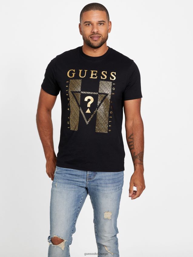 Guess jet black kwes logo crewneck t-skjorte kulsvart menn F0LJ808022
