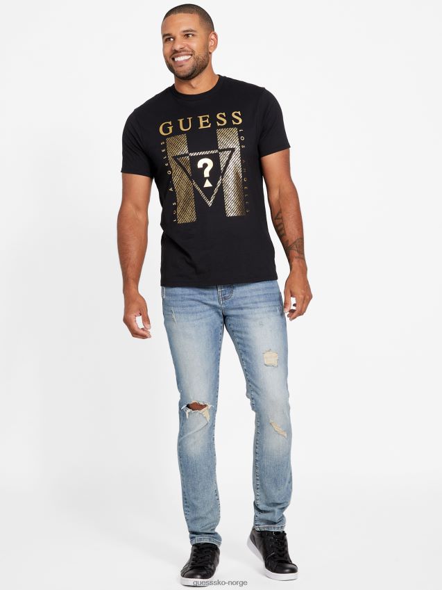 Guess jet black kwes logo crewneck t-skjorte kulsvart menn F0LJ808022