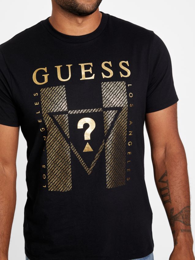 Guess jet black kwes logo crewneck t-skjorte kulsvart menn F0LJ808022
