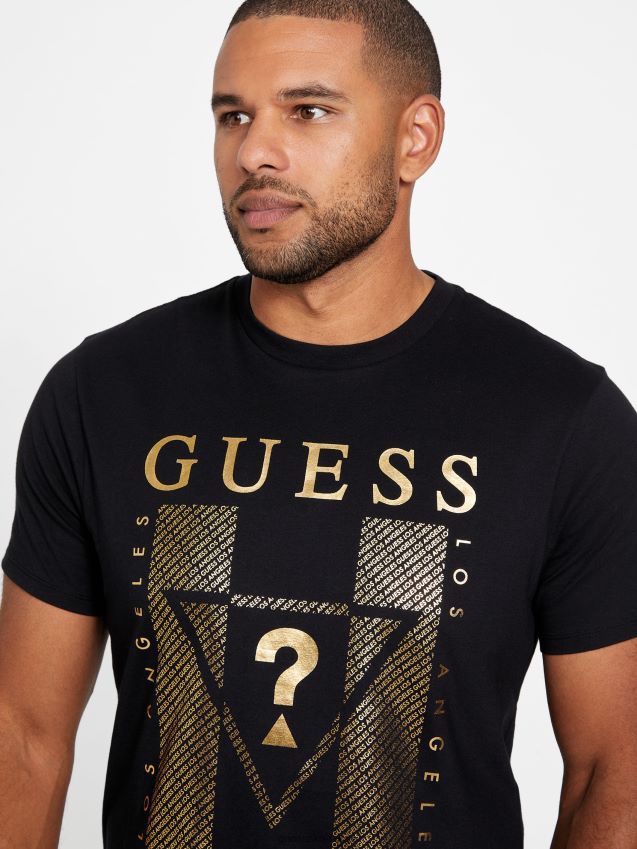 Guess jet black kwes logo crewneck t-skjorte kulsvart menn F0LJ808022