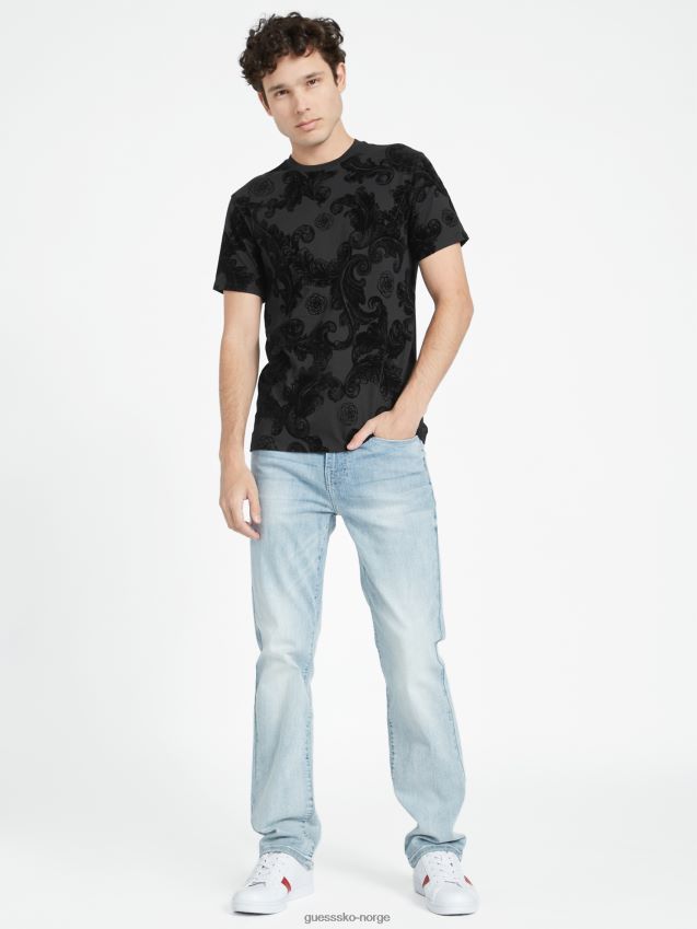 Guess jet black lanse flocked crewneck tee kulsvart menn F0LJ808219