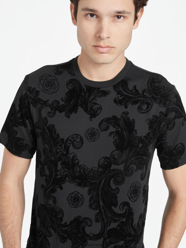 Guess jet black lanse flocked crewneck tee kulsvart menn F0LJ808219