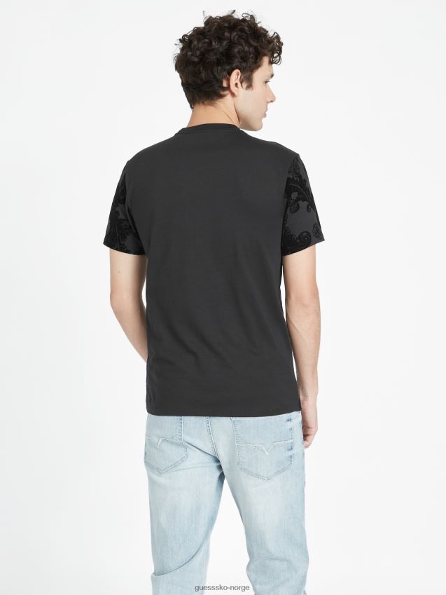 Guess jet black lanse flocked crewneck tee kulsvart menn F0LJ808219