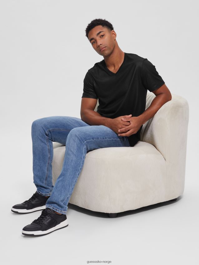 Guess jet black mason yoke v-hals t-skjorte kulsvart menn F0LJ8010505