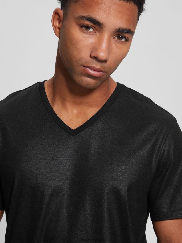 Guess jet black mason yoke v-hals t-skjorte kulsvart menn F0LJ8010505