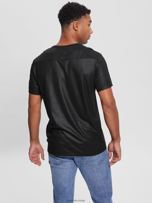 Guess jet black mason yoke v-hals t-skjorte kulsvart menn F0LJ8010505