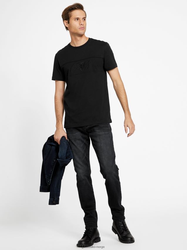 Guess jet black motzy logo crewneck t-skjorte kulsvart menn F0LJ808246