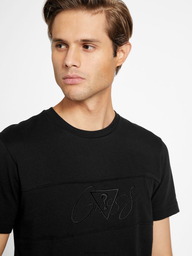 Guess jet black motzy logo crewneck t-skjorte kulsvart menn F0LJ808246