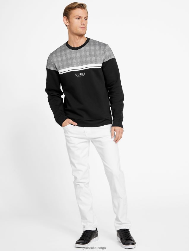 Guess jet black multi jaelyn rutete langermet t-skjorte jet black multi menn F0LJ808019