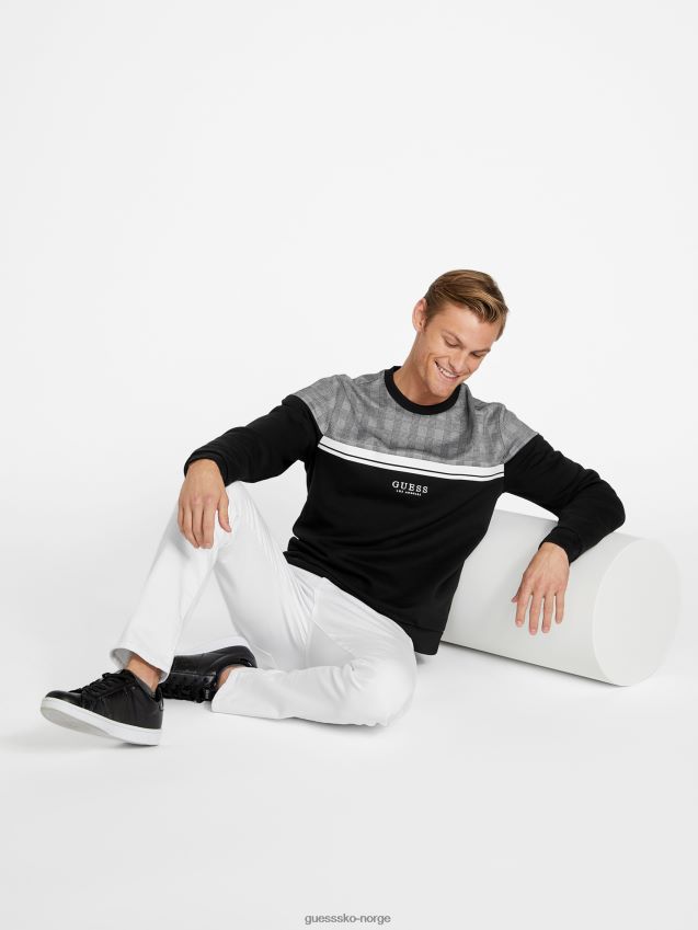 Guess jet black multi jaelyn rutete langermet t-skjorte jet black multi menn F0LJ808019