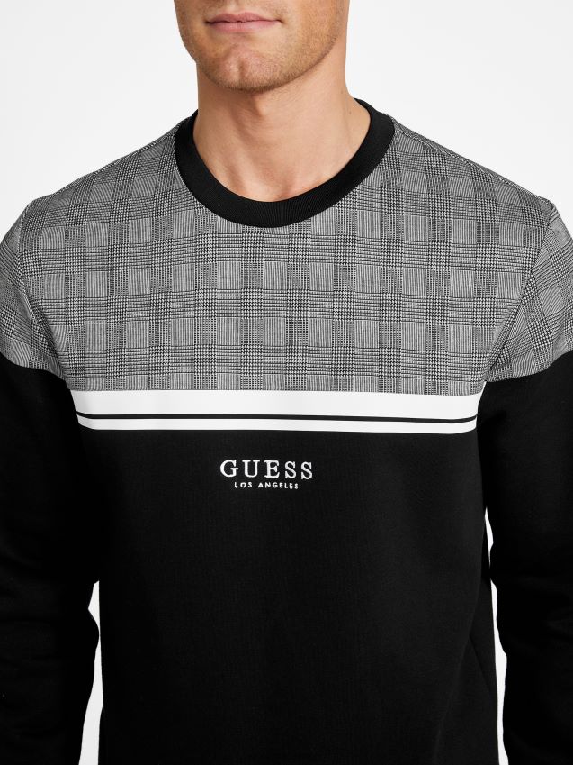 Guess jet black multi jaelyn rutete langermet t-skjorte jet black multi menn F0LJ808019