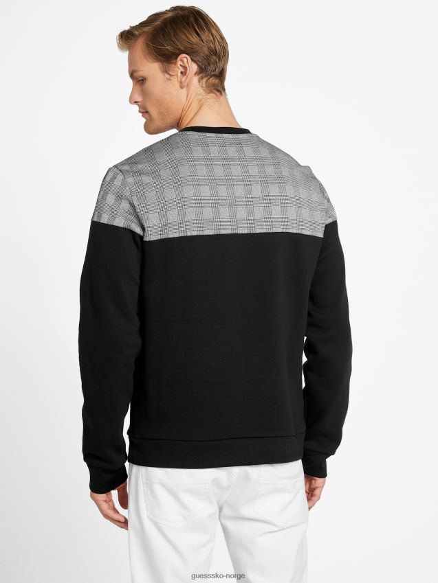 Guess jet black multi jaelyn rutete langermet t-skjorte jet black multi menn F0LJ808019