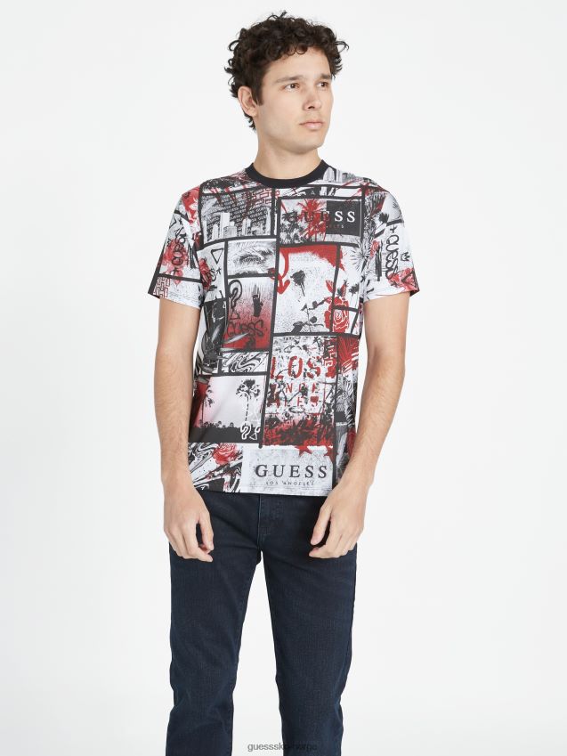 Guess jet black multi ronan collage crewneck t-skjorte jet black multi menn F0LJ808501