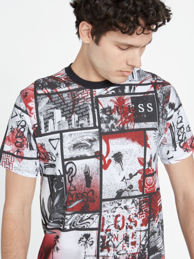 Guess jet black multi ronan collage crewneck t-skjorte jet black multi menn F0LJ808501