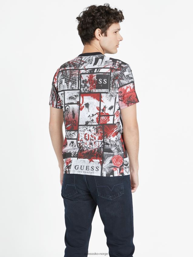 Guess jet black multi ronan collage crewneck t-skjorte jet black multi menn F0LJ808501