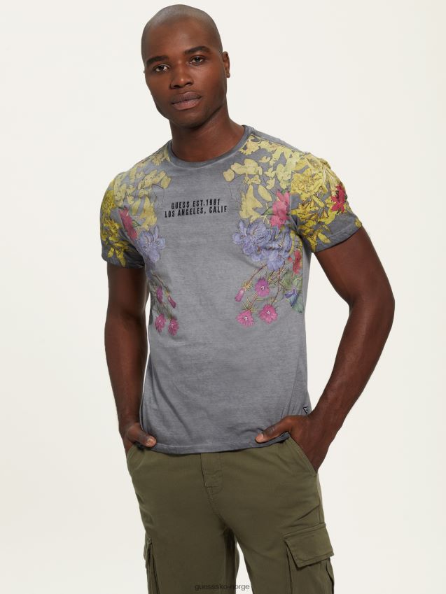Guess jet black multi-vasket floral grafisk logo-t-skjorte jet black multi menn F0LJ8010836
