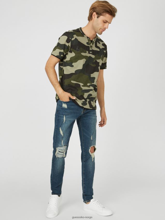 Guess kamuflasje edgar henley t-skjorte kamuflere menn F0LJ808588