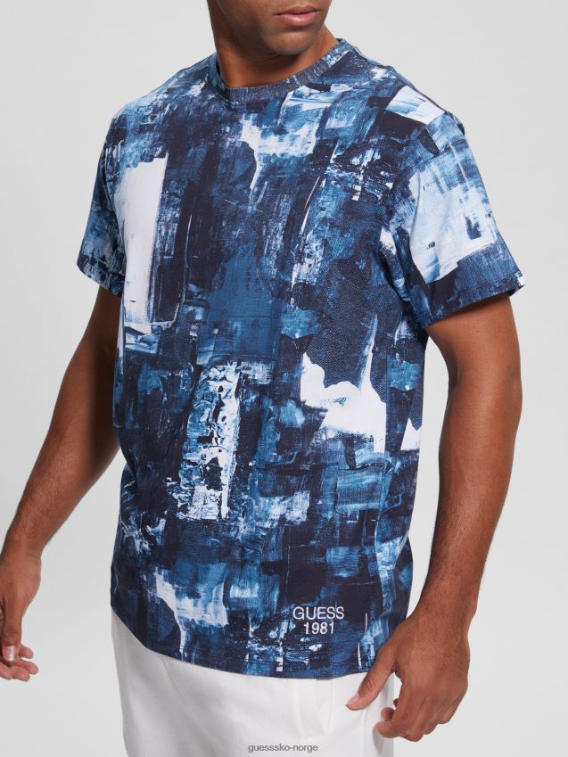 Guess øko akim t-skjorte blå maling aop trykk blå maling aop trykk menn F0LJ8010821