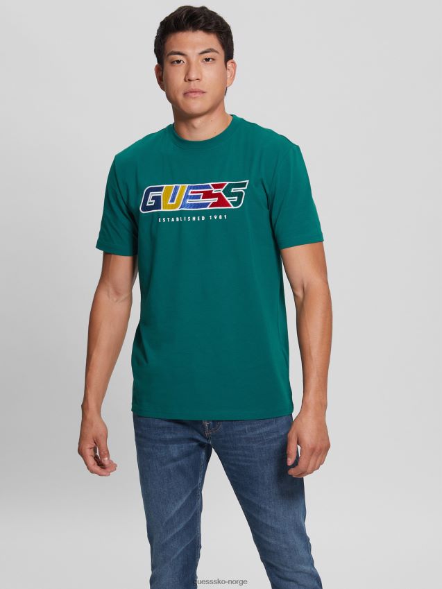 Guess øko brock brodert logo t-skjorte tropisk blågrønn tropisk blågrønn menn F0LJ8010802