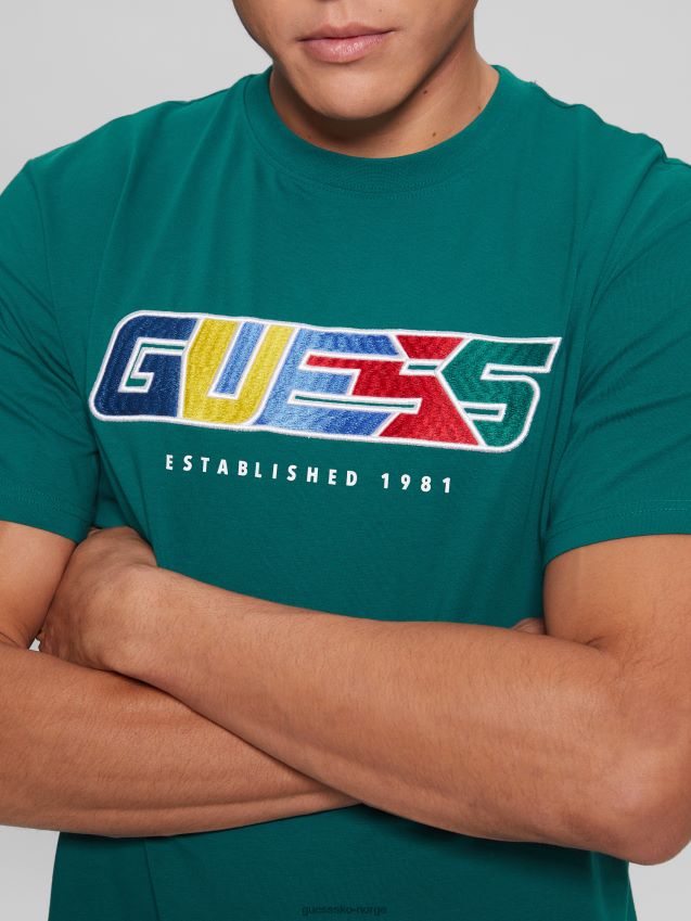 Guess øko brock brodert logo t-skjorte tropisk blågrønn tropisk blågrønn menn F0LJ8010802