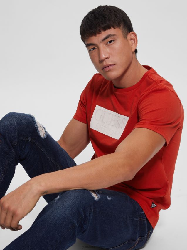 Guess øko-logo-t-skjorte vulkanrød vulkan rød menn F0LJ8010755