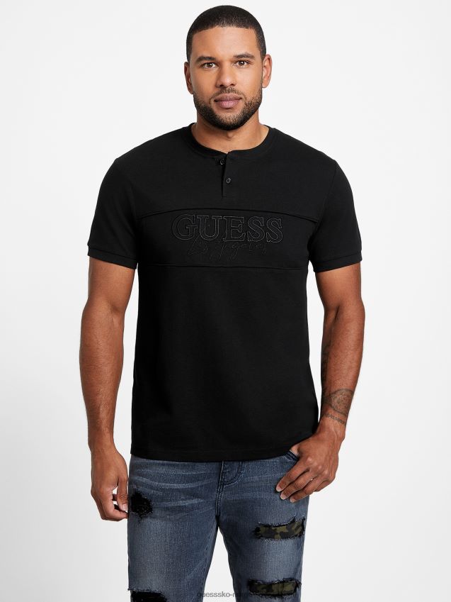 Guess øko otis henley t-skjorte kulsort kulsvart menn F0LJ808547
