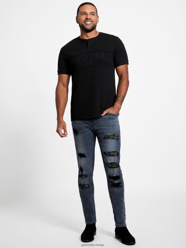 Guess øko otis henley t-skjorte kulsort kulsvart menn F0LJ808547