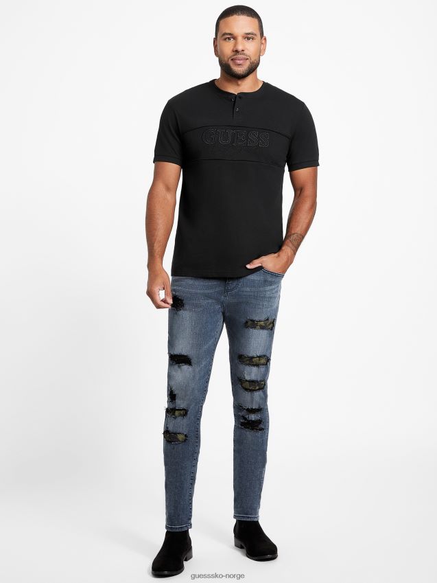 Guess øko otis henley t-skjorte kulsort kulsvart menn F0LJ808547