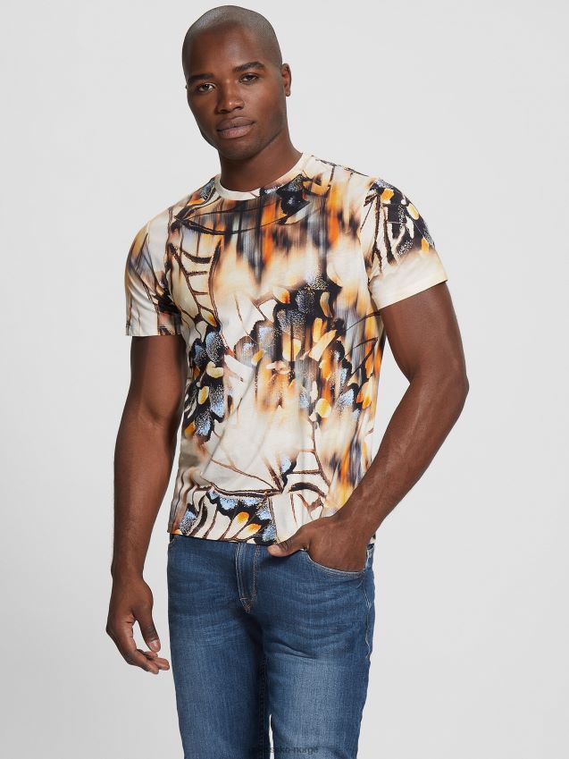 Guess øko uskarp sommerfugler t-skjorte ren hvit multi ren hvit multi menn F0LJ8010697