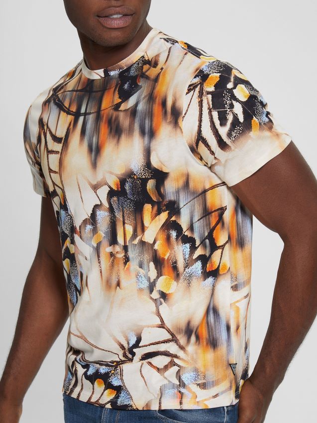 Guess øko uskarp sommerfugler t-skjorte ren hvit multi ren hvit multi menn F0LJ8010697