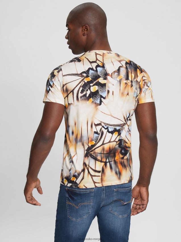Guess øko uskarp sommerfugler t-skjorte ren hvit multi ren hvit multi menn F0LJ8010697