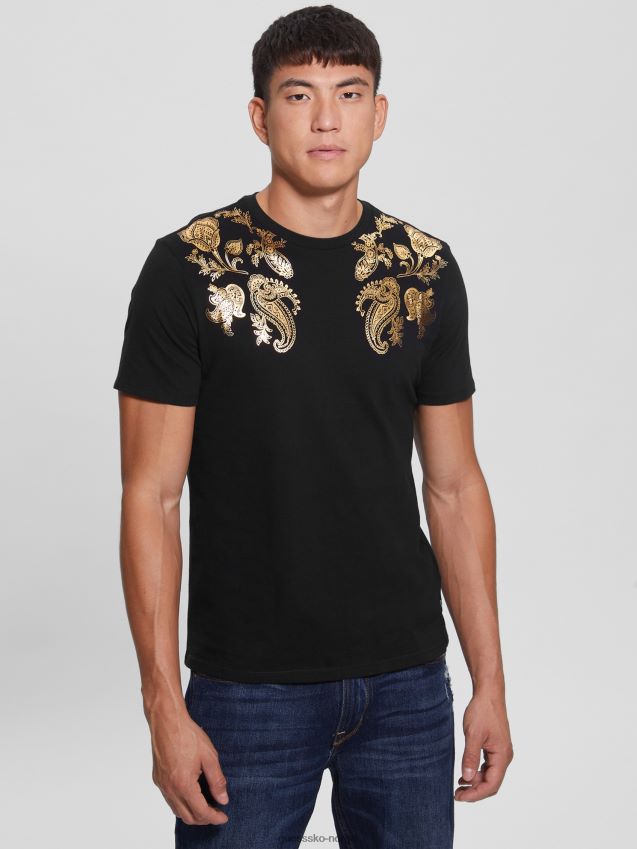 Guess kulsort øko paisley t-skjorte kulsvart menn F0LJ8010661