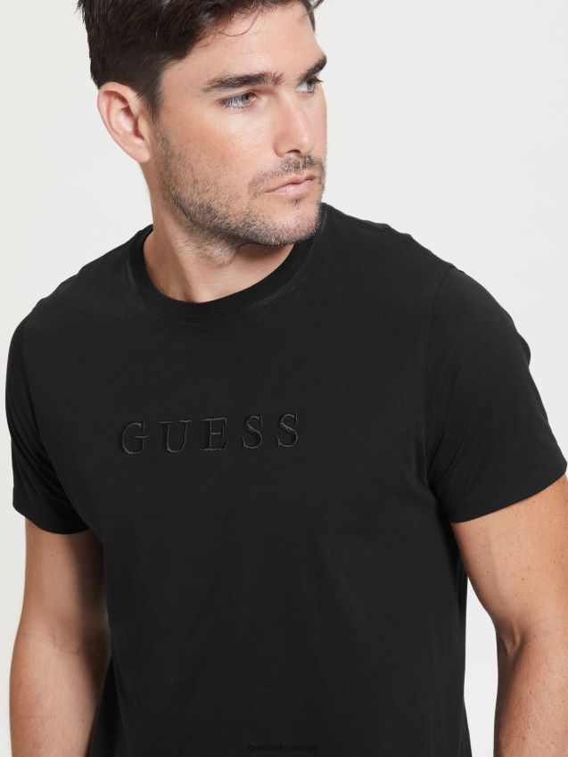 Guess kulsort t-skjorte med brodert logo kulsvart menn F0LJ8010730