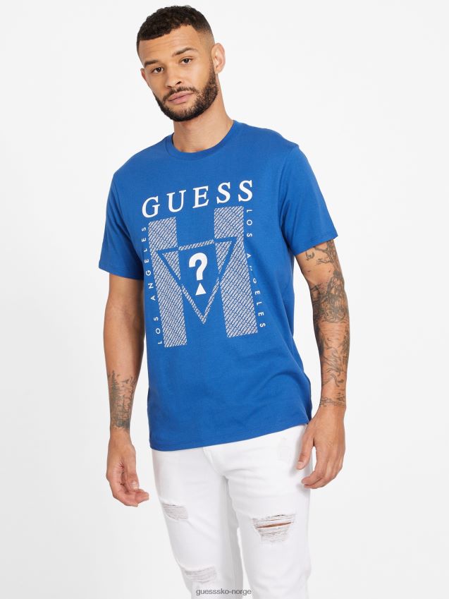 Guess kwes logo crewneck t-skjorte blå maya blå maya menn F0LJ808072