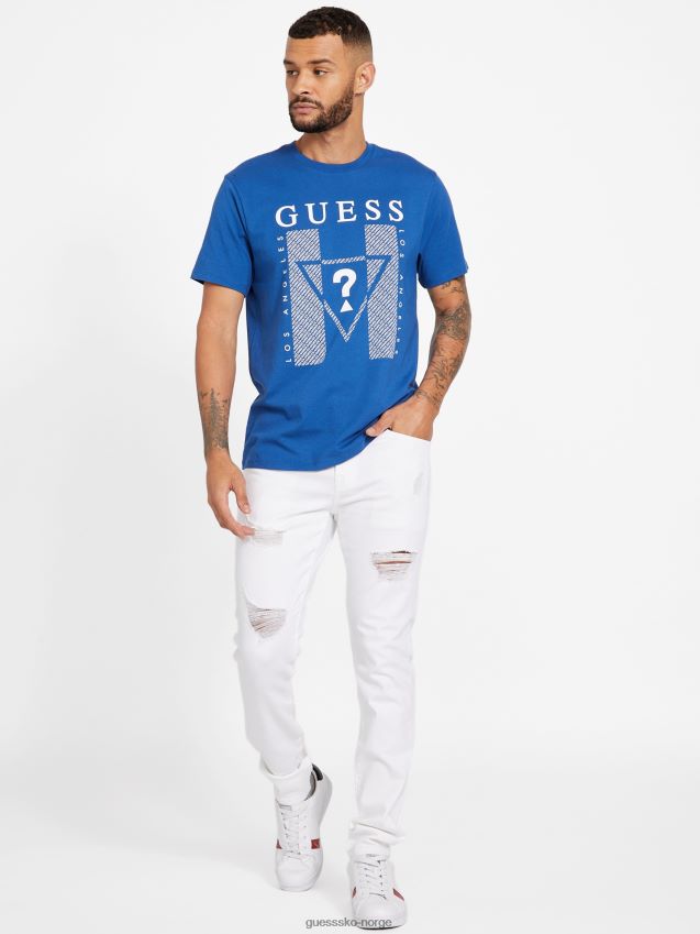 Guess kwes logo crewneck t-skjorte blå maya blå maya menn F0LJ808072