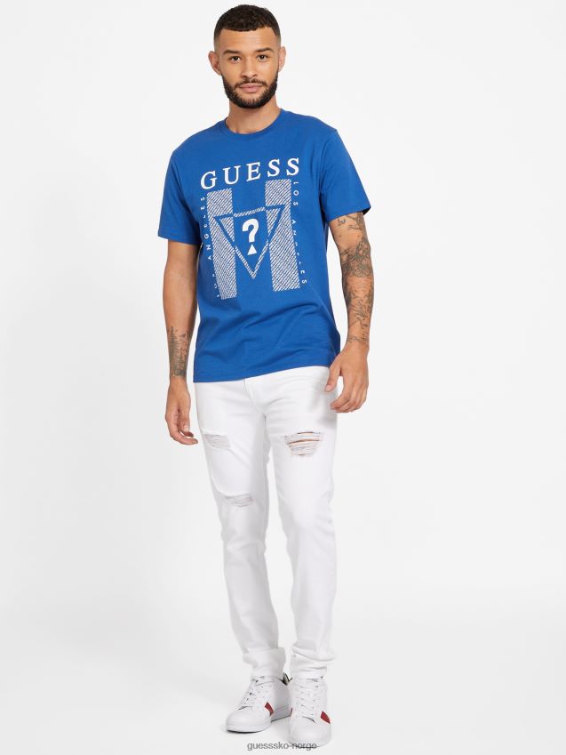 Guess kwes logo crewneck t-skjorte blå maya blå maya menn F0LJ808072