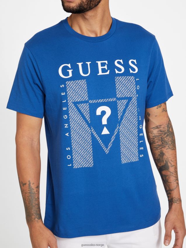 Guess kwes logo crewneck t-skjorte blå maya blå maya menn F0LJ808072